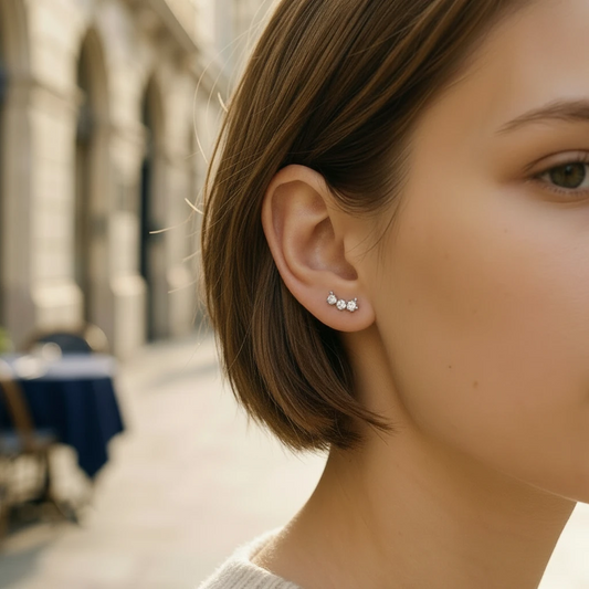 Moissanite Delicate Smile Curve Stud Earrings