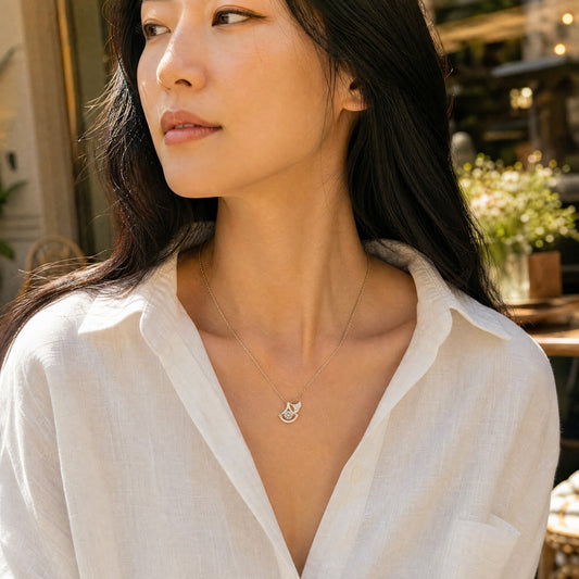 Aurae Moissanite Ginkgo Leaf Pendant Necklace S925 Sterling Silver D VVS1 side angle view