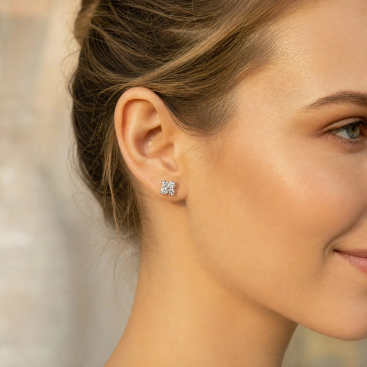 Aurae Moissanite Clover Stud Earrings S925 Sterling Silver Hypoallergenic side angle view