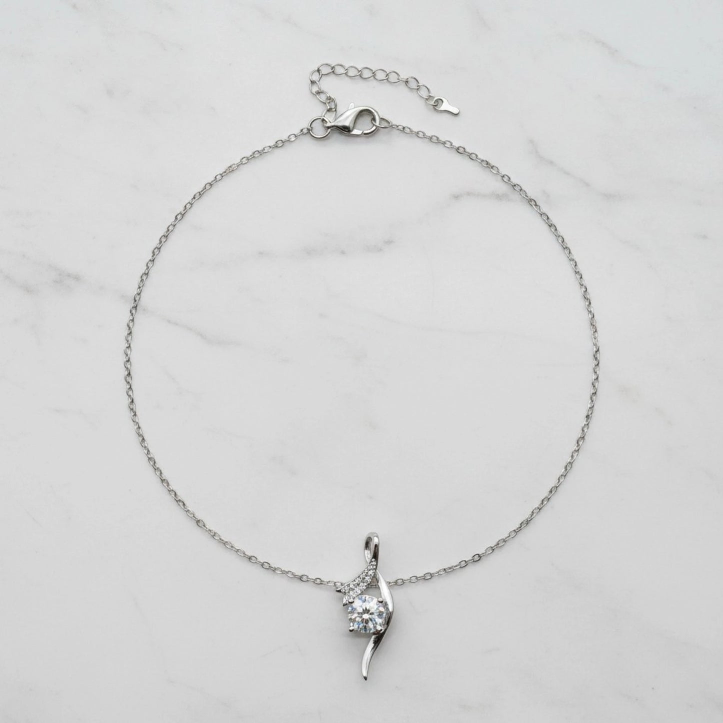 Aurae 1ct Moissanite Ribbon Twist Pendant Necklace S925 Sterling Silver detail close-up shot