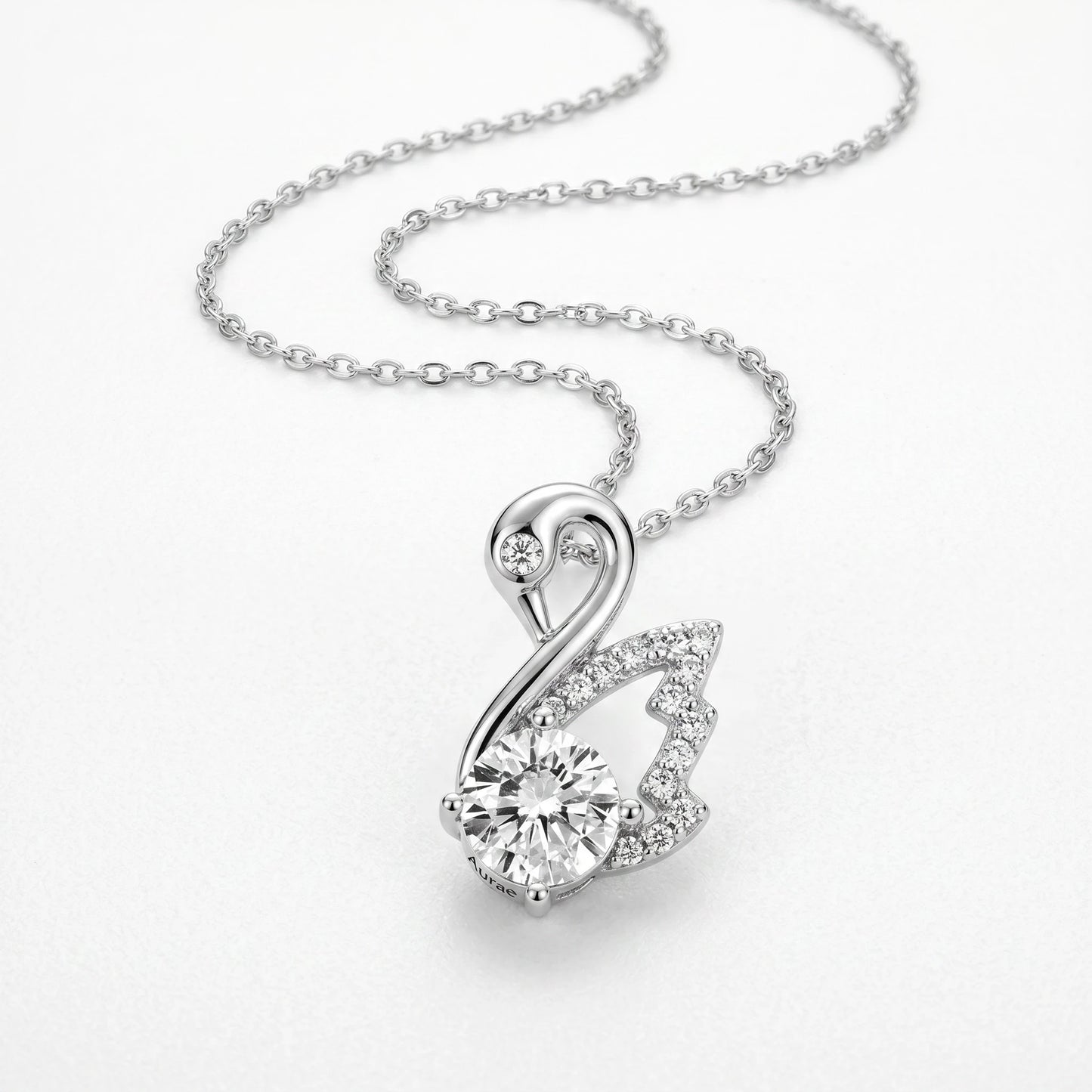Aurae 1ct Moissanite Swan Pendant Necklace S925 Sterling Silver D VVS1 detail close-up shot