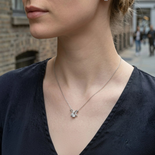 Moissanite Petite Bowknot Ribbon Pendant Necklace