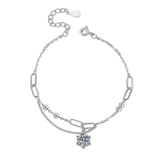 Moissanite Elegant Tassel Geometric Link Bracelet