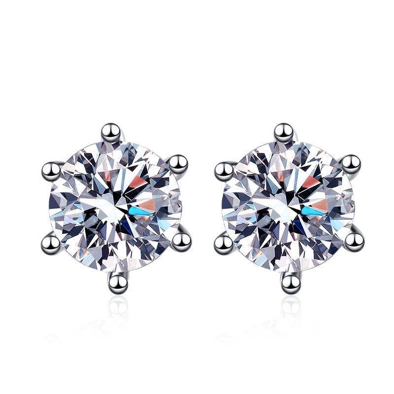 Aurae Moissanite Classic Six-Prong Solitaire Stud Earrings S925 Sterling Silver product front view