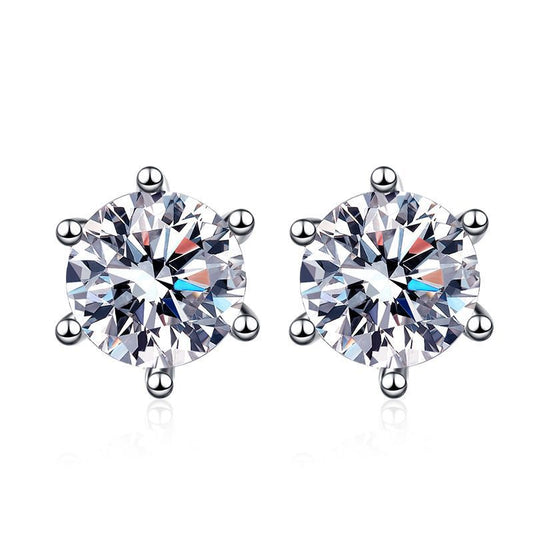Aurae Moissanite Classic Six-Prong Solitaire Stud Earrings S925 Sterling Silver product front view