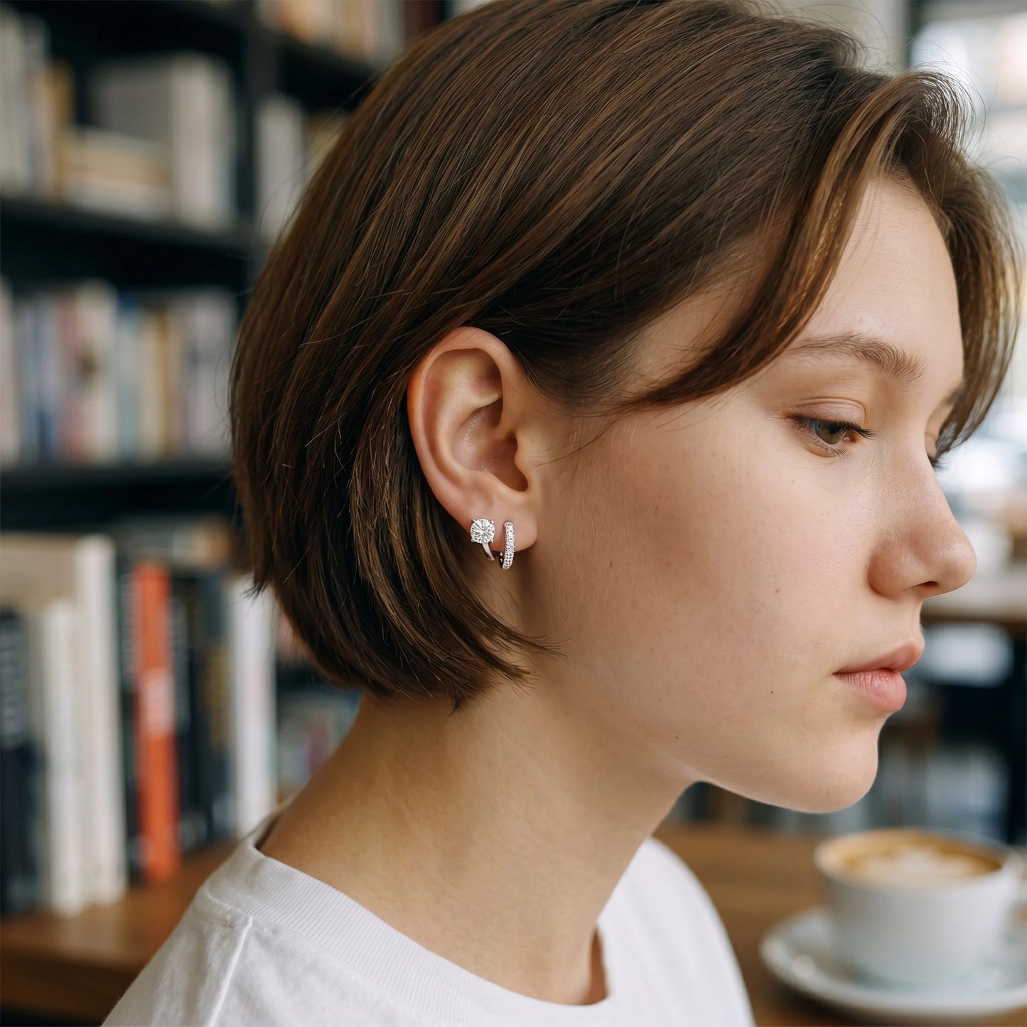 Moissanite Asymmetric French Curve Earrings