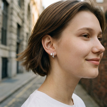 Moissanite Asymmetric French Curve Earrings
