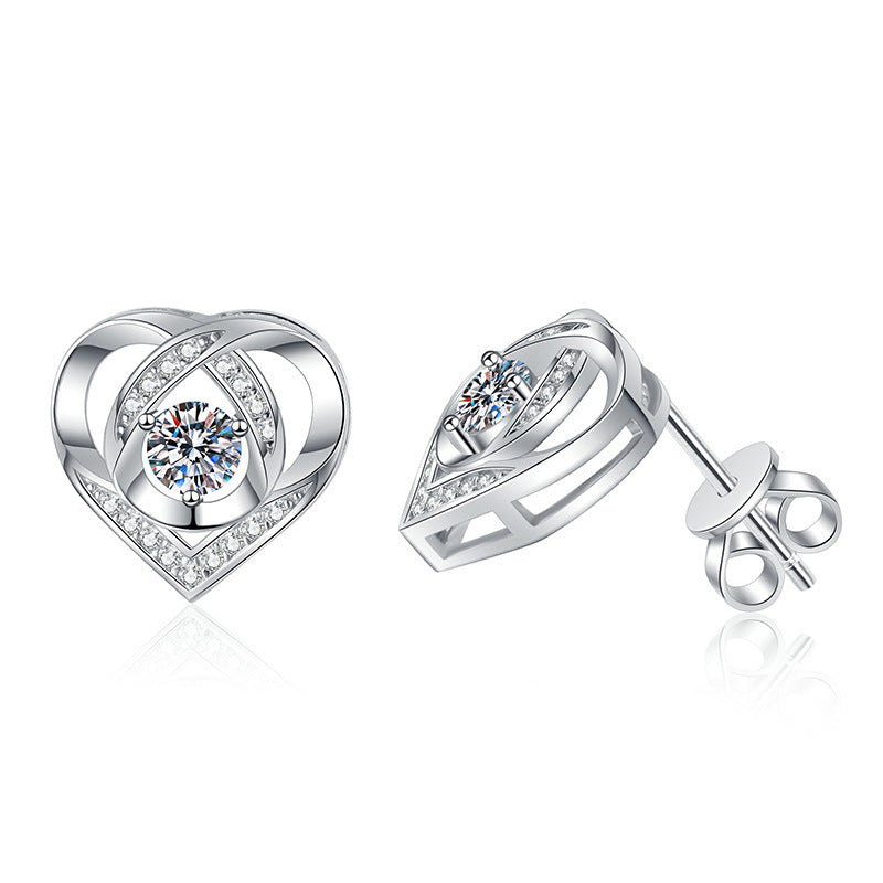 Aurae Moissanite Dancing Heart Stud Earrings S925 Sterling Silver D VVS1 product front view