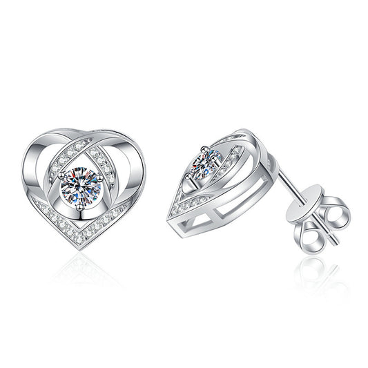 Aurae Moissanite Dancing Heart Stud Earrings S925 Sterling Silver D VVS1 product front view