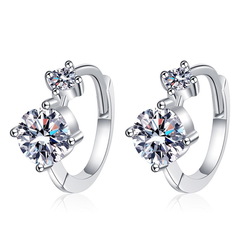 Aurae Moissanite Two-Stone Round Hoop Earrings S925 Sterling Silver D VVS1 product front view