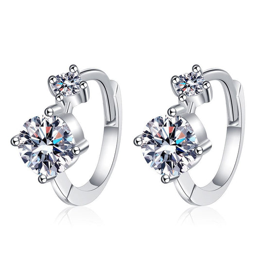 Aurae Moissanite Two-Stone Round Hoop Earrings S925 Sterling Silver D VVS1 product front view