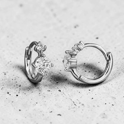 Aurae Moissanite Two-Stone Round Hoop Earrings S925 Sterling Silver D VVS1 detail close-up shot