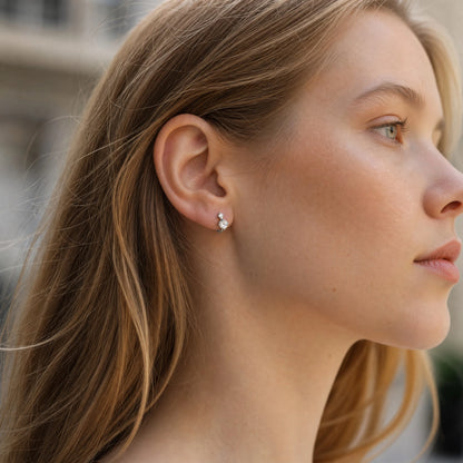 Aurae Moissanite Two-Stone Round Hoop Earrings S925 Sterling Silver D VVS1 lifestyle worn shot