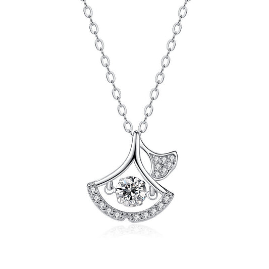 Aurae Moissanite Ginkgo Leaf Pendant Necklace S925 Sterling Silver D VVS1 product front view