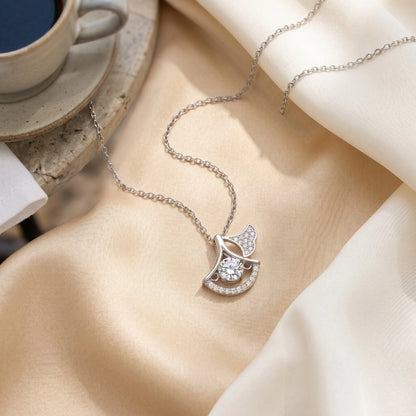 Aurae Moissanite Ginkgo Leaf Pendant Necklace S925 Sterling Silver D VVS1 detail close-up shot