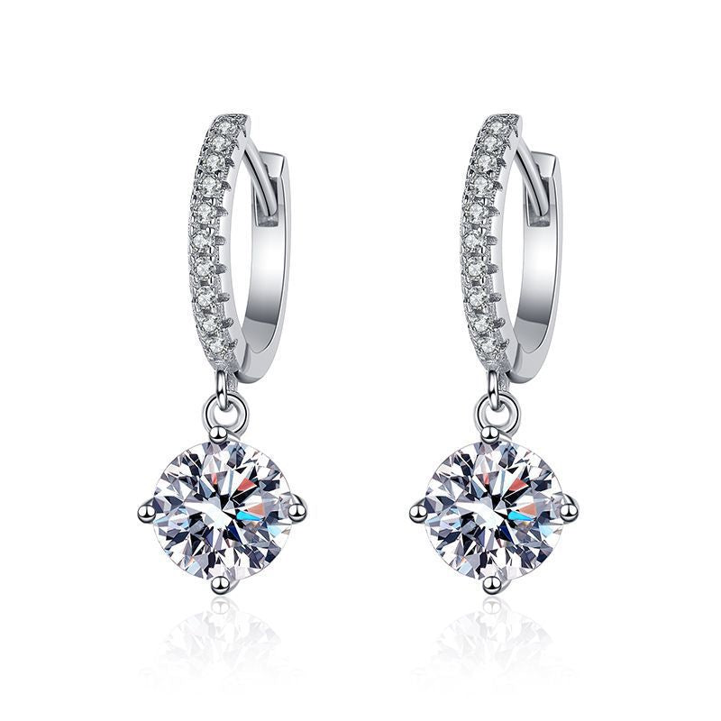 Aurae Moissanite Four-Prong Drop Hoop Earrings S925 Sterling Silver product front view