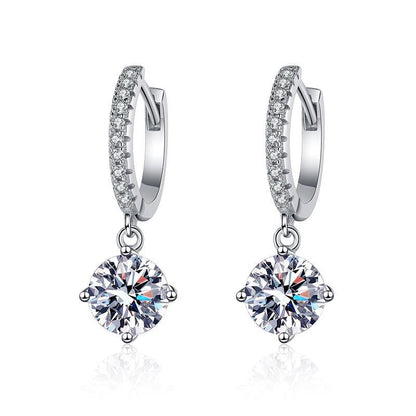 Aurae Moissanite Four-Prong Drop Hoop Earrings S925 Sterling Silver product front view