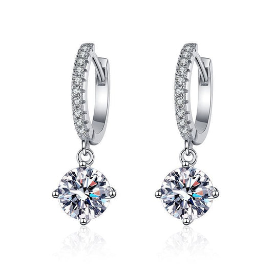Aurae Moissanite Four-Prong Drop Hoop Earrings S925 Sterling Silver product front view