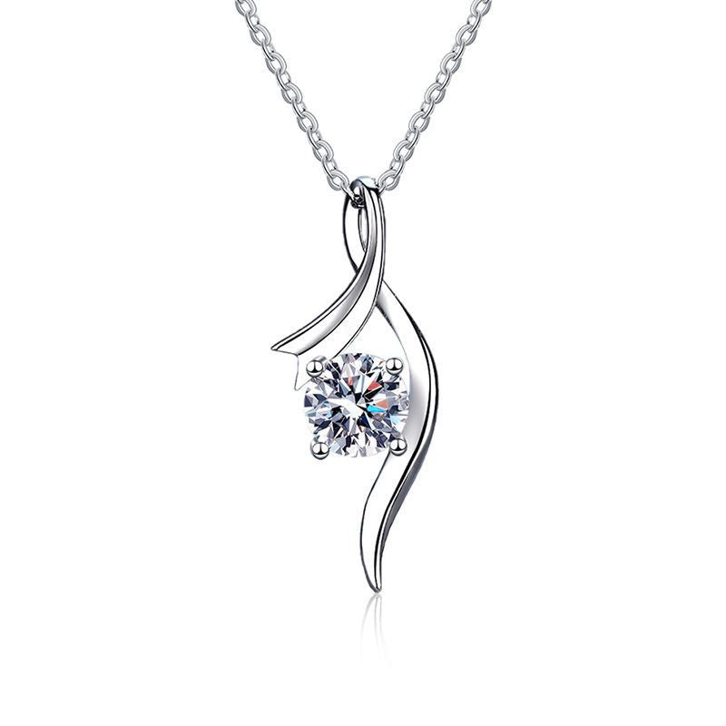 Aurae 1ct Moissanite Ribbon Twist Pendant Necklace S925 Sterling Silver product front view