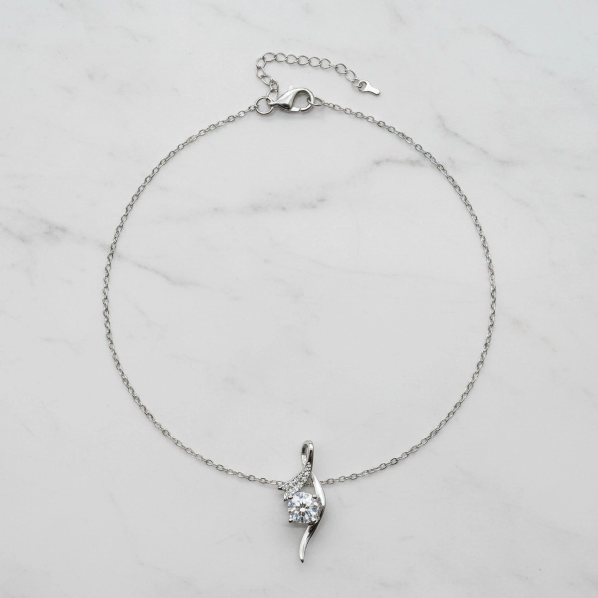Aurae 1ct Moissanite Ribbon Twist Pendant Necklace S925 Sterling Silver detail close-up shot