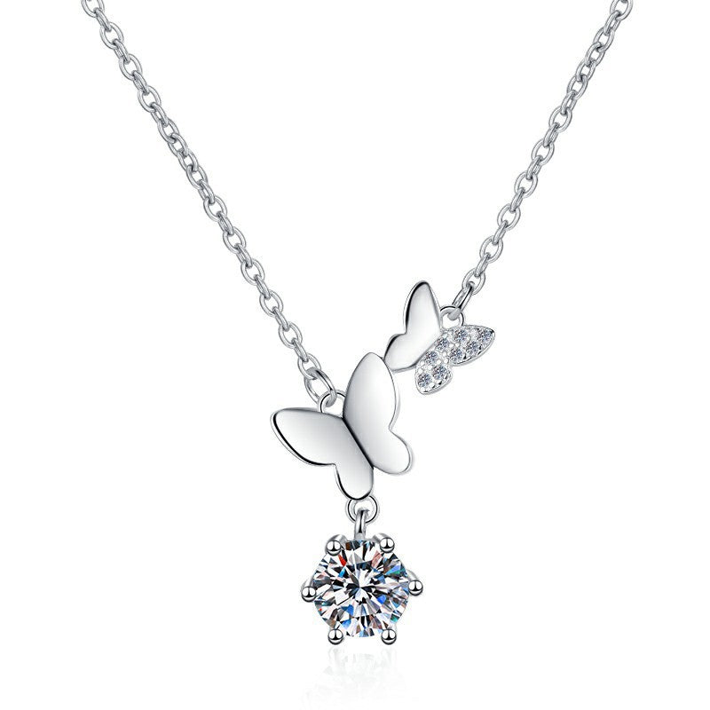 Aurae 1ct Moissanite Butterfly Pendant Necklace S925 Sterling Silver D VVS1 product front view