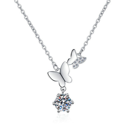 Aurae 1ct Moissanite Butterfly Pendant Necklace S925 Sterling Silver D VVS1 product front view