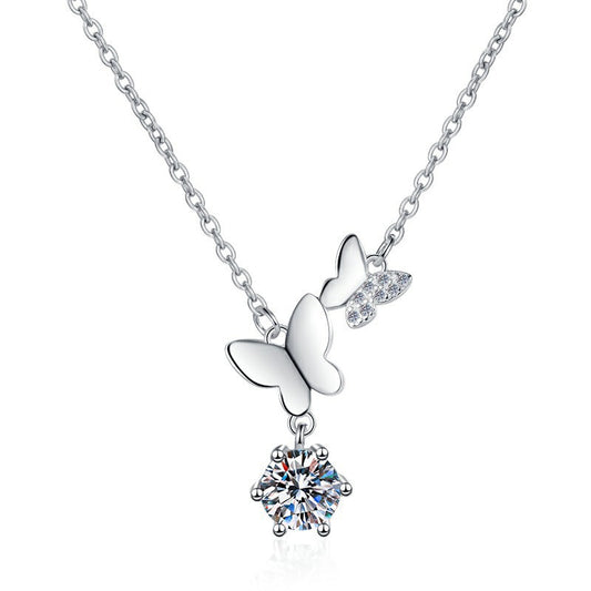 Aurae 1ct Moissanite Butterfly Pendant Necklace S925 Sterling Silver D VVS1 product front view