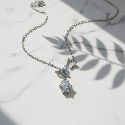 Aurae 1ct Moissanite Butterfly Pendant Necklace S925 Sterling Silver D VVS1 detail close-up shot