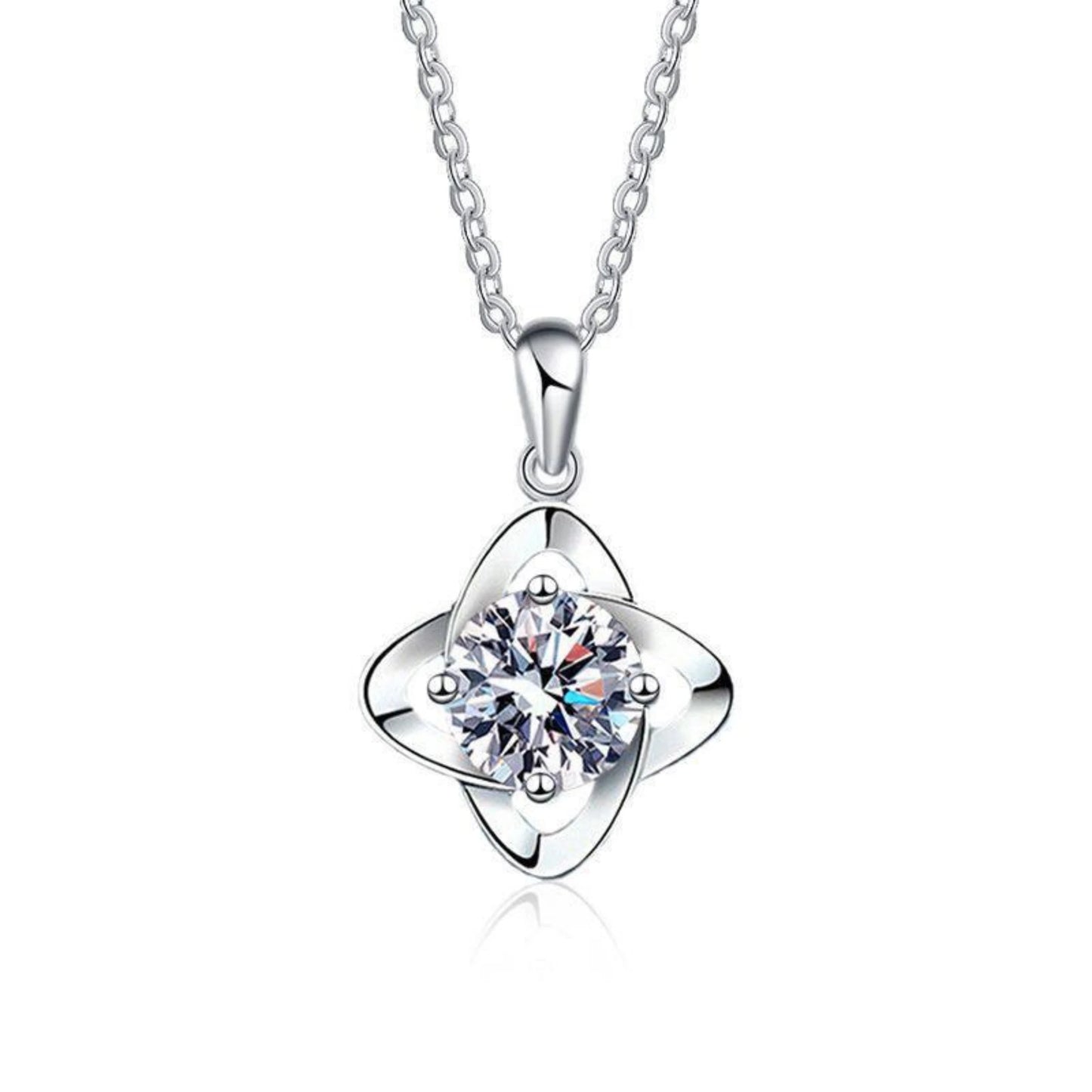 Aurae Moissanite Abstract Clover Twist Pendant Necklace S925 Sterling Silver product front view