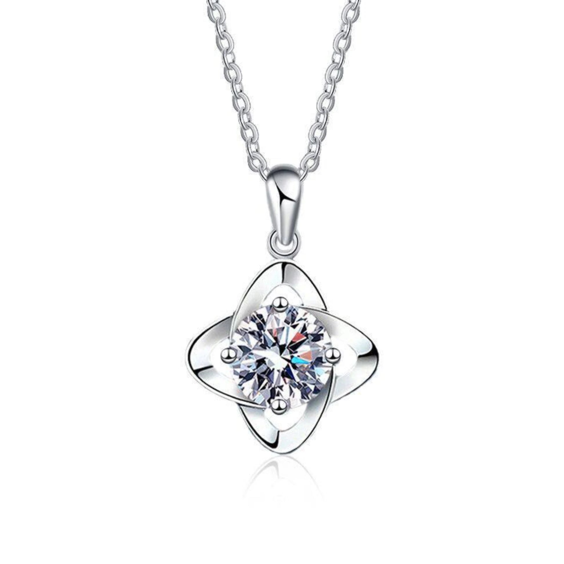 Aurae Moissanite Abstract Clover Twist Pendant Necklace S925 Sterling Silver product front view