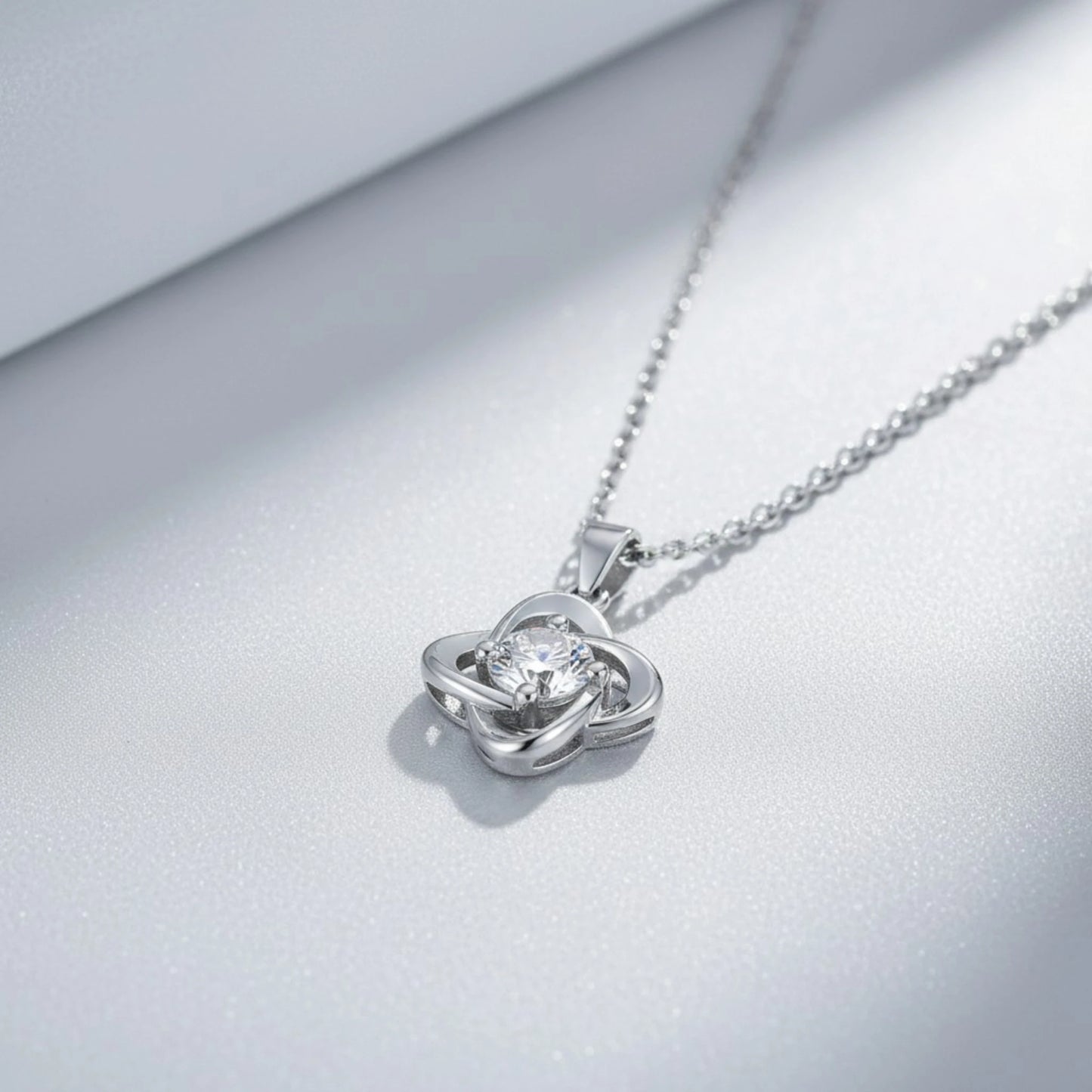 Aurae Moissanite Abstract Clover Twist Pendant Necklace S925 Sterling Silver detail close-up shot