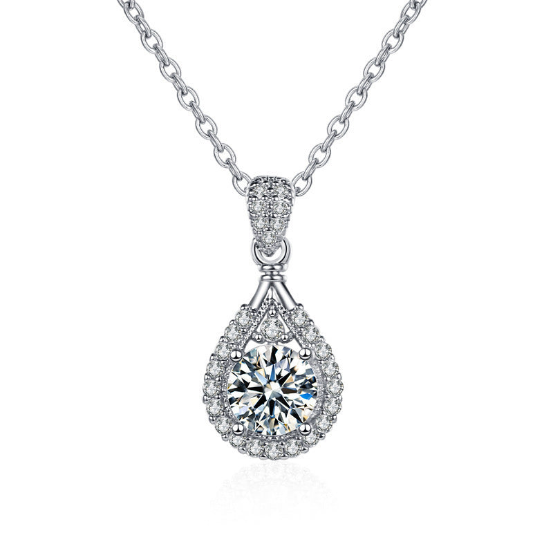 Aurae Moissanite Pear-Shaped Teardrop Halo Pendant Necklace S925 Sterling Silver product front view
