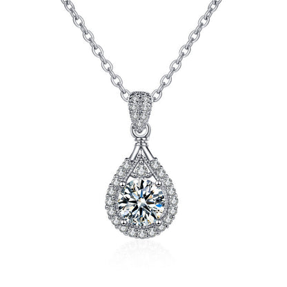 Aurae Moissanite Pear-Shaped Teardrop Halo Pendant Necklace S925 Sterling Silver product front view