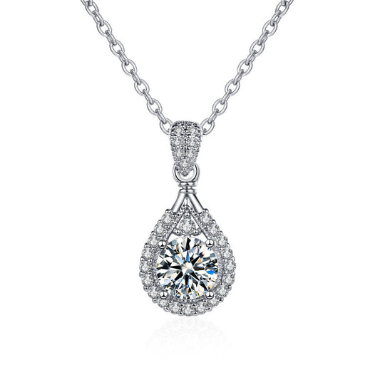 Aurae Moissanite Pear-Shaped Teardrop Halo Pendant Necklace S925 Sterling Silver product front view