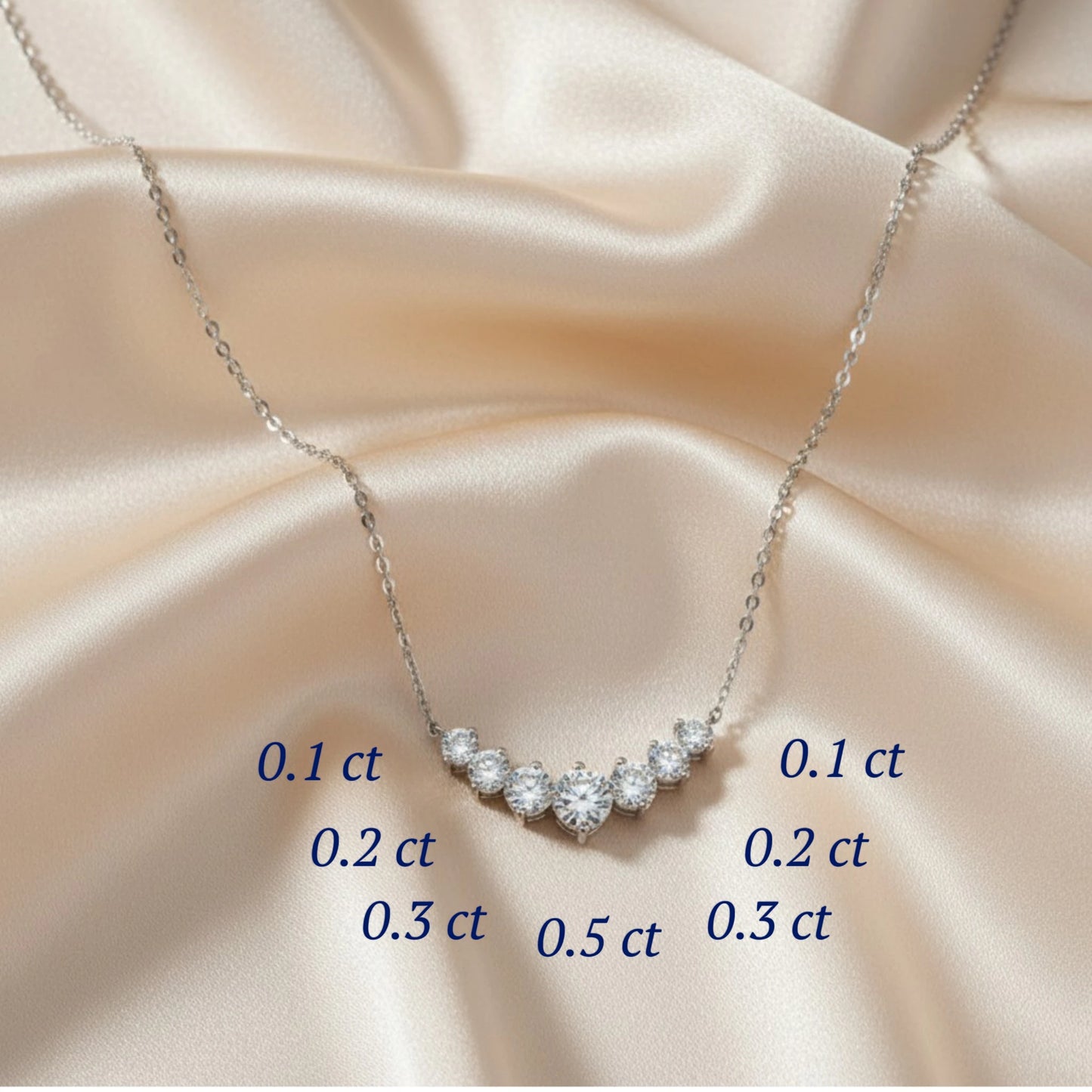 Aurae Moissanite Smile Curve Pendant Necklace S925 Sterling Silver D VVS1 size comparison view