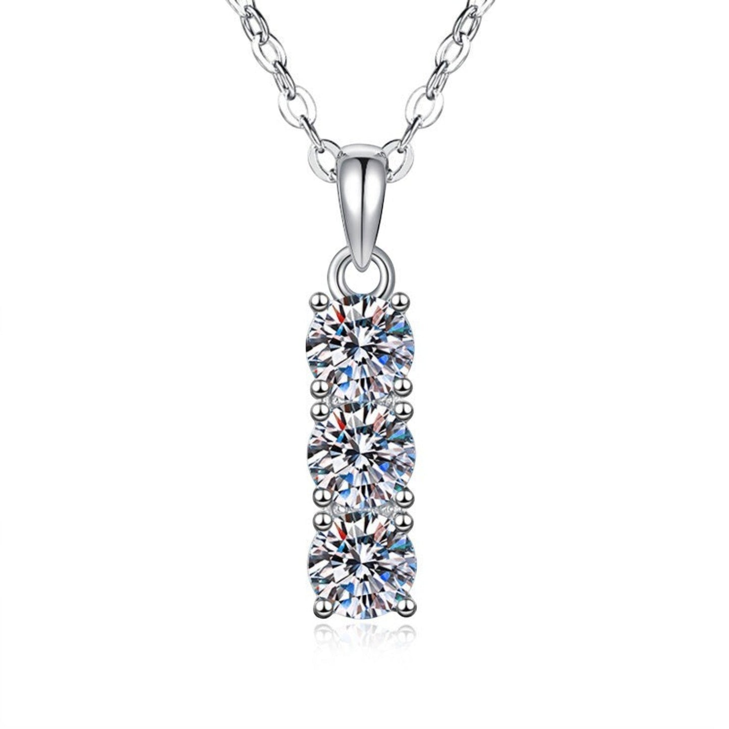 Aurae 3ct Three-Stone Moissanite Pendant Necklace S925 Sterling Silver D VVS1 product front view