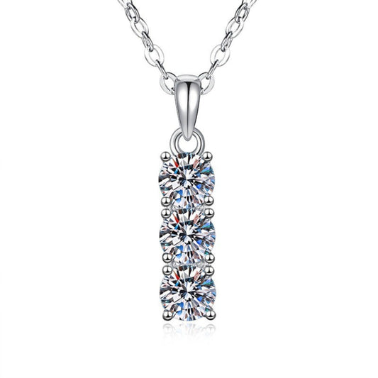 Aurae 3ct Three-Stone Moissanite Pendant Necklace S925 Sterling Silver D VVS1 product front view