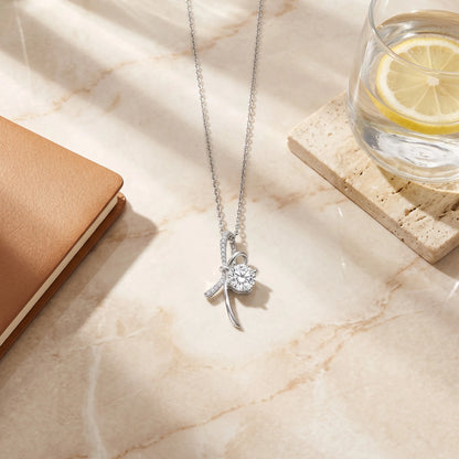 Moissanite Elegant Bowknot Ribbon Pendant Necklace