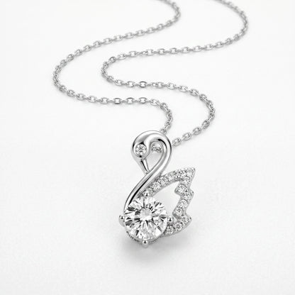 Aurae 1ct Moissanite Swan Pendant Necklace S925 Sterling Silver D VVS1 detail close-up shot