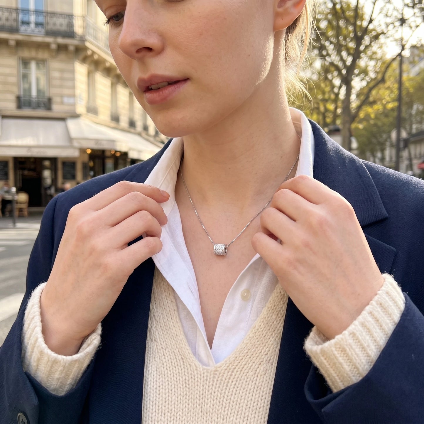 Moissanite Pave Barrel Pendant Necklace