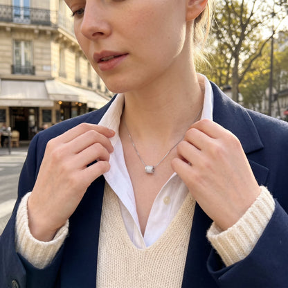 Moissanite Pave Barrel Pendant Necklace
