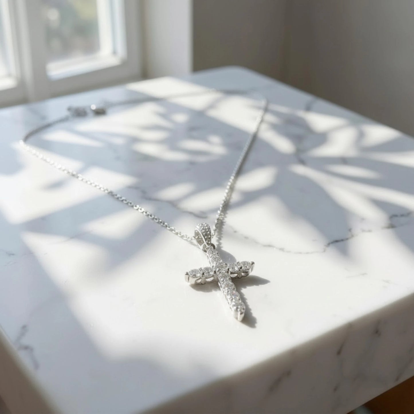 Moissanite Classic Sparkling Cross Pendant Necklace