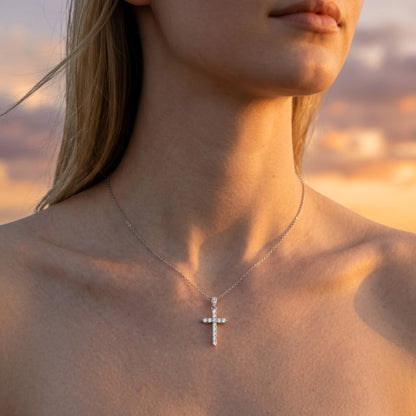 Moissanite Classic Sparkling Cross Pendant Necklace