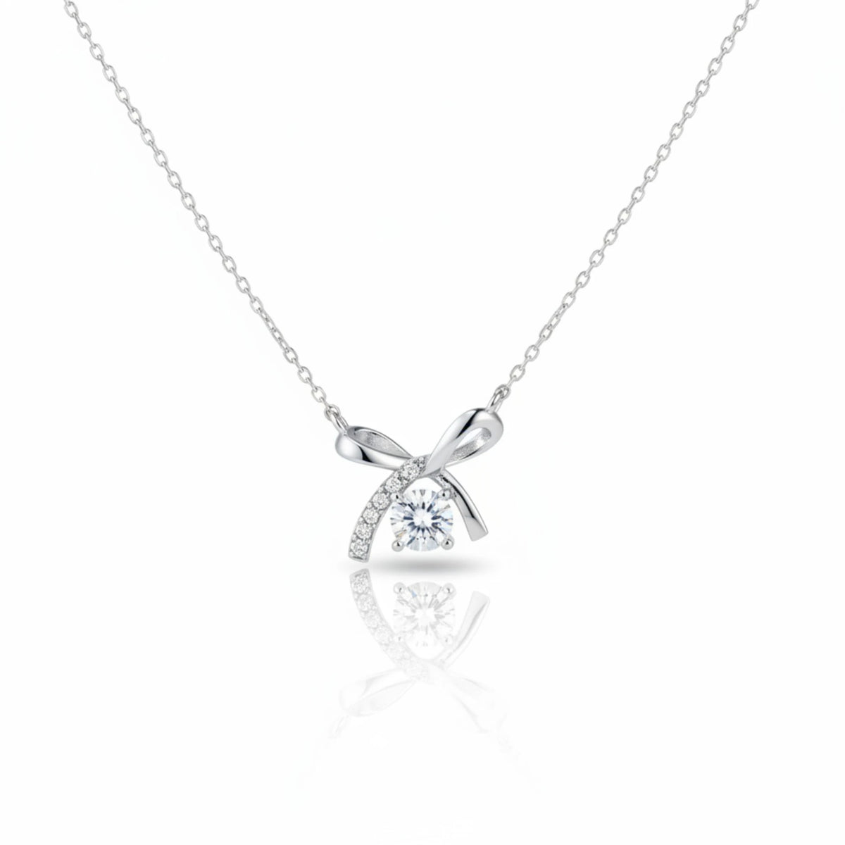 Moissanite Petite Bowknot Ribbon Pendant Necklace