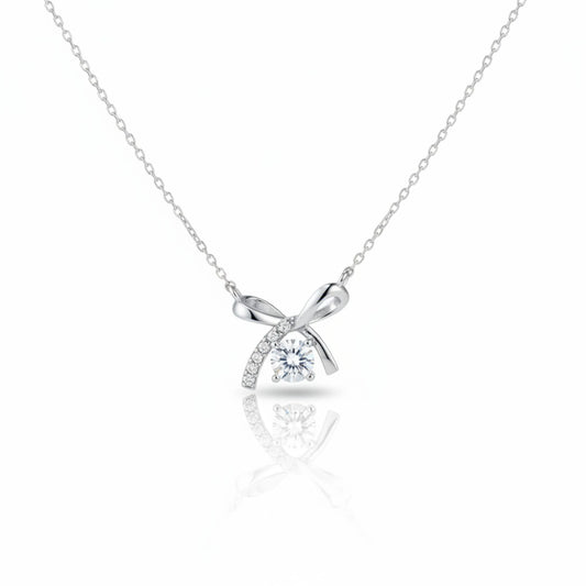 Moissanite Petite Bowknot Ribbon Pendant Necklace