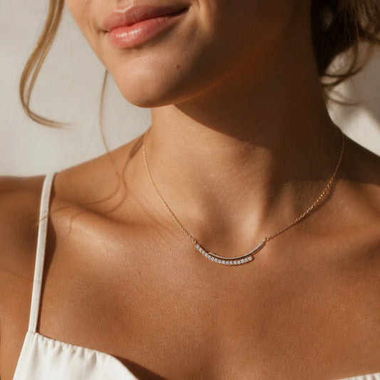Moissanite Smile Bar Pendant Necklace