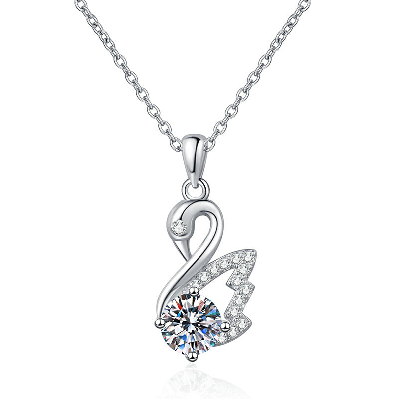Aurae 1ct Moissanite Swan Pendant Necklace S925 Sterling Silver D VVS1 product front view