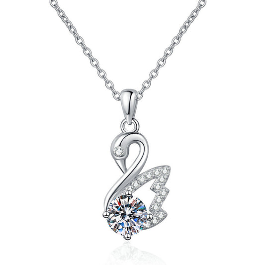 Aurae 1ct Moissanite Swan Pendant Necklace S925 Sterling Silver D VVS1 product front view