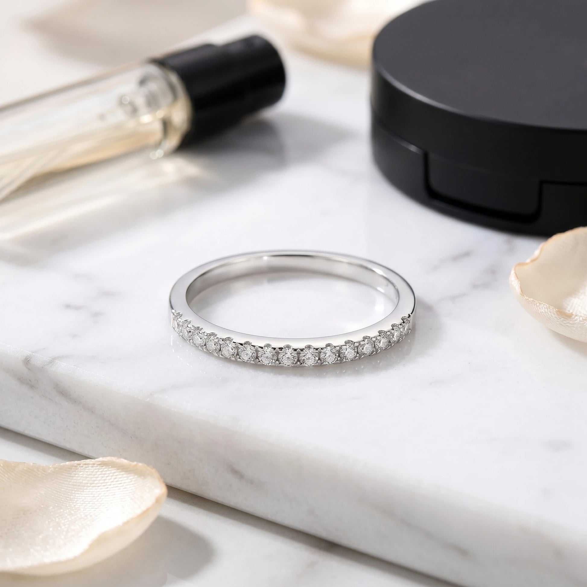 Aurae Moissanite Minimal Pavé Stacking Ring S925 Sterling Silver D VVS1 detail close-up shot