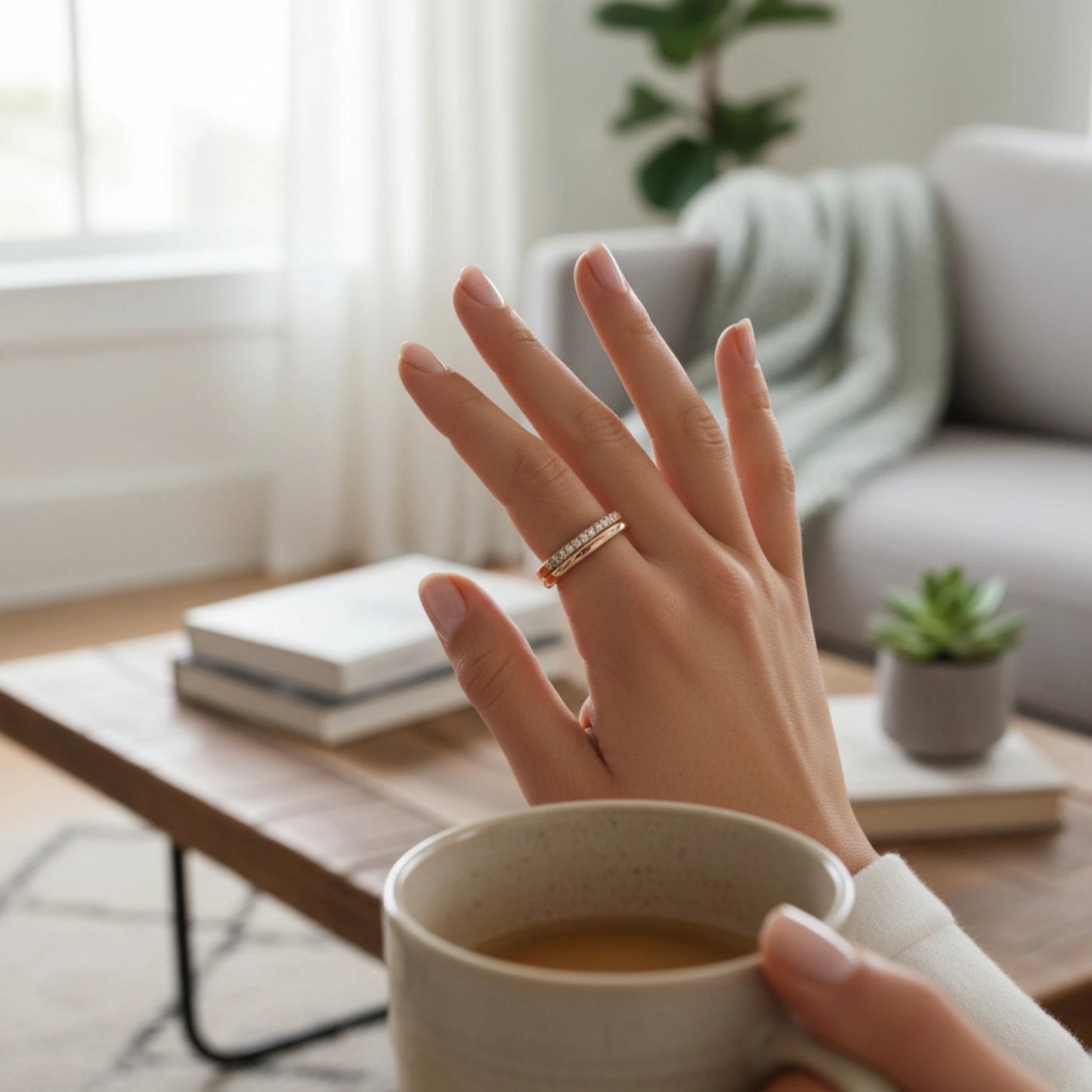 Moissanite Gold Double-Layer Band Ring
